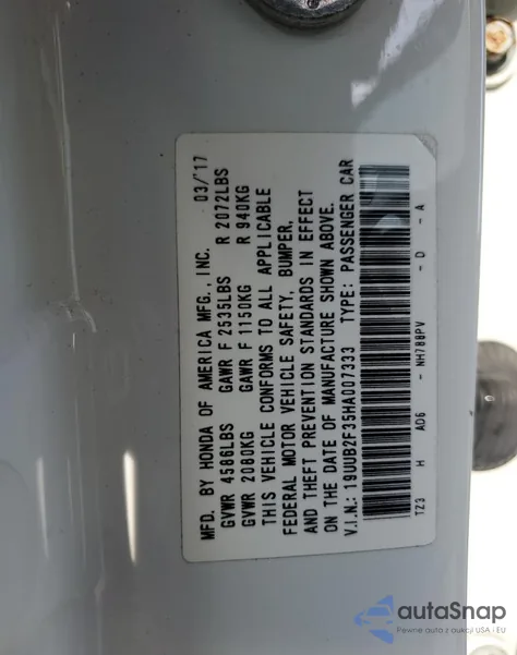 2017 Acura Tlx from USA, damaged, VIN 19UUB2F35HA007333